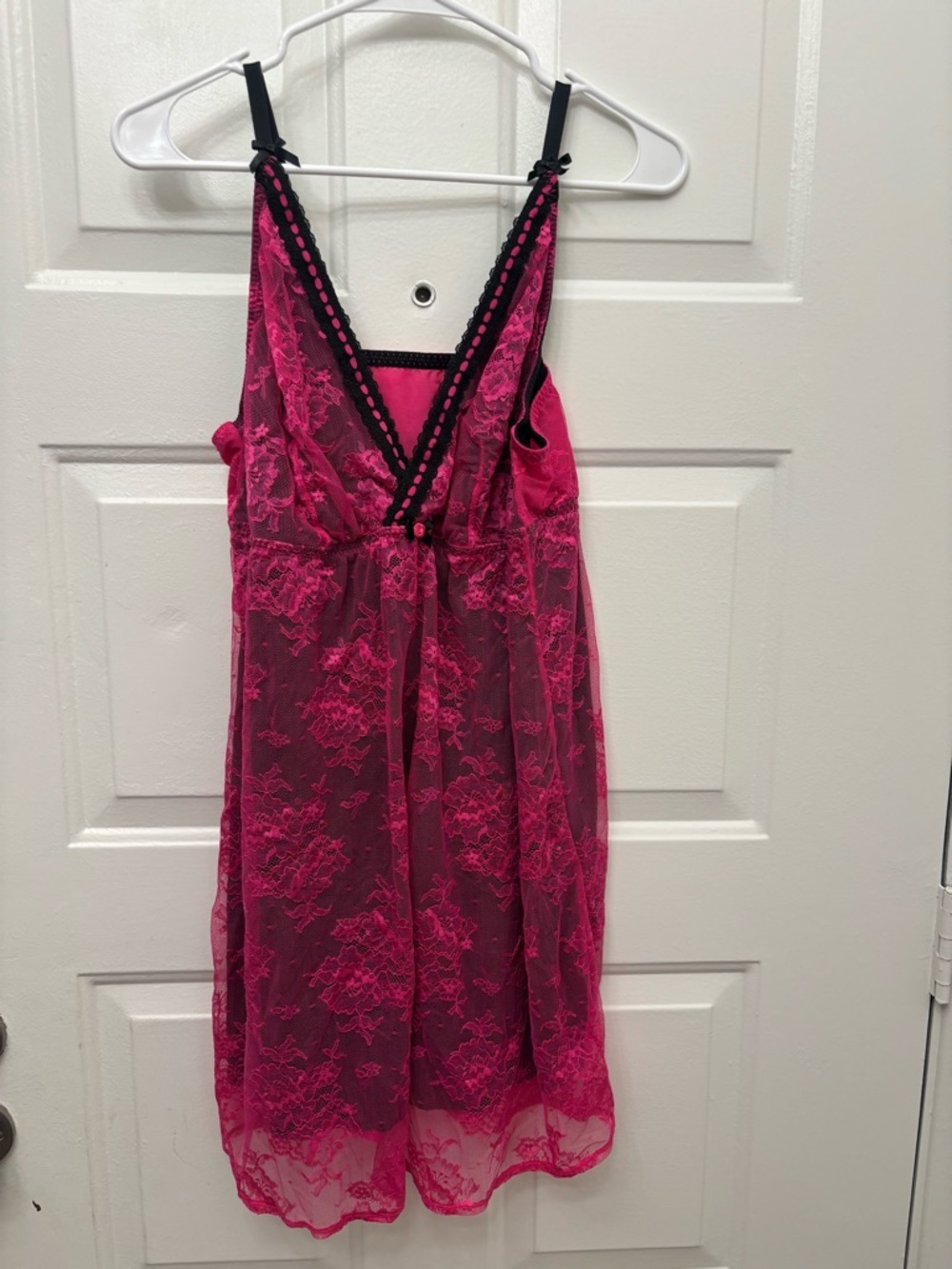 Cacique Hot Pink and Black Lace Slip